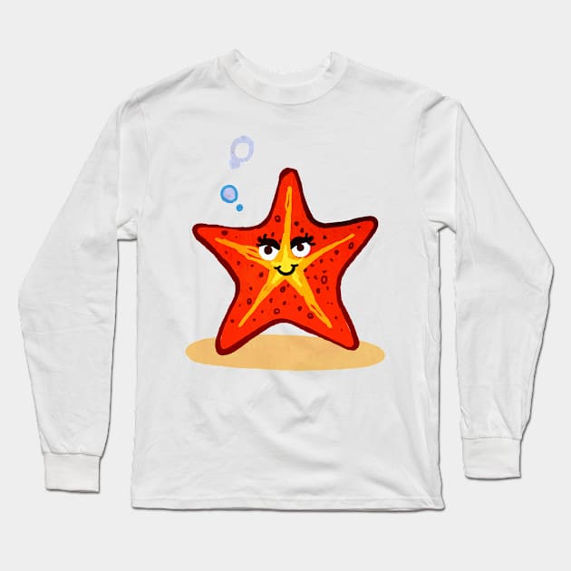 Star Watercolor Sea Long Sleeve T-Shirt by Mako Design 